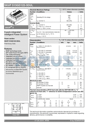SKIIP513GD122-3DUL datasheet - 6-pack-integrated intelligent Power System