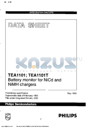 TEA1101 datasheet - Battery monitor for Nicd and NiMH chargers