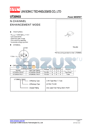 UT20N03-TN3-R datasheet - N-CHANNEL ENHANCEMENT MODE