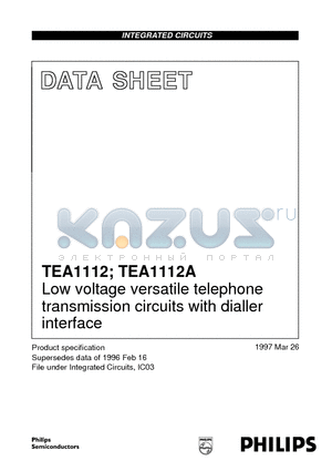 TEA1112AT datasheet - Low voltage versatile telephone transmission circuits with dialler interface