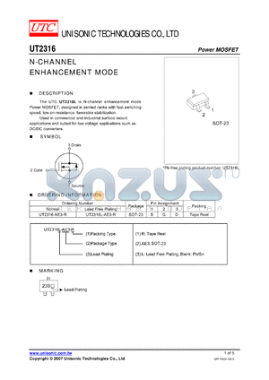UT2316-AE3-R datasheet - N-CHANNEL ENHANCEMENT MODE