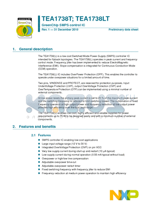 TEA1738T datasheet - GreenChip SMPS control IC Adjustable overpower time-out