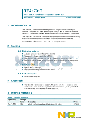 TEA1791T/N1 datasheet - GreenChip synchronous rectifier controller