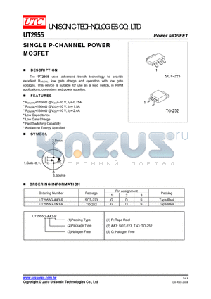 UT2955 datasheet - SINGLE P-CHANNEL POWER MOSFET