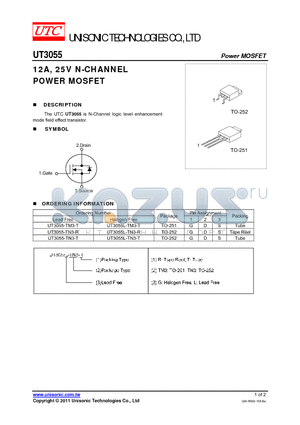 UT3055L-TN3-R datasheet - 12A, 25V N-CHANNEL POWER MOSFET