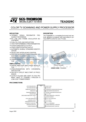 TEA2029C datasheet - COLOR TV SCANNING AND POWER SUPPLY PROCESSOR