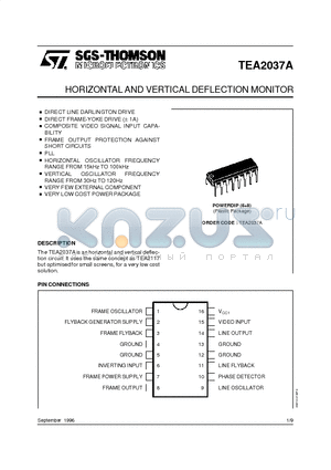 TEA2037 datasheet - HORIZONTAL AND VERTICAL DEFLECTION MONITOR