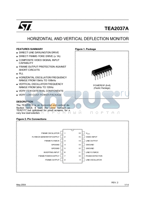 TEA2037A datasheet - HORIZONTAL AND VERTICAL DEFLECTION MONITOR