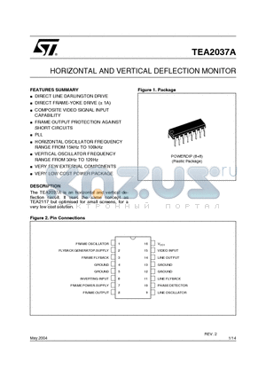 TEA2037A_04 datasheet - HORIZONTAL AND VERTICAL DEFLECTION MONITOR