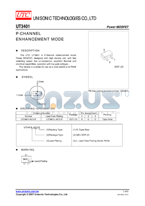 UT3401-AE3-R datasheet - P-CHANNEL ENHANCEMENT MODE