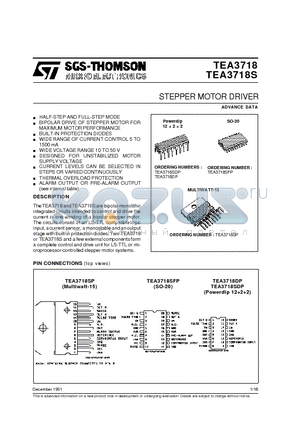 TEA3718 datasheet - STEPPER MOTOR DRIVER