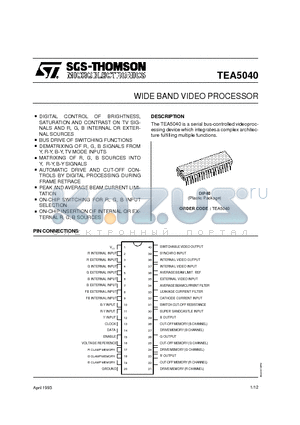 TEA5040 datasheet - WIDE BAND VIDEO PROCESSOR