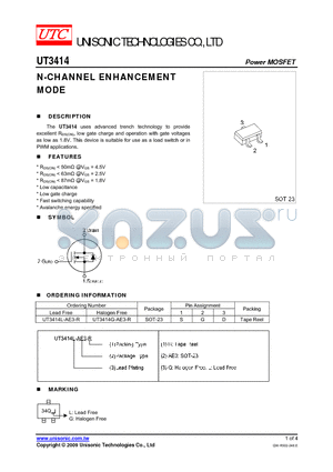 UT3414 datasheet - N-CHANNEL ENHANCEMENT MODE