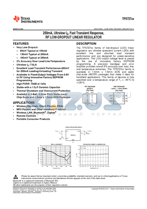 TPS72710 datasheet - 250mA, Ultralow IQ, Fast Transient Response, RF LOW-DROPOUT LINEAR REGULATOR