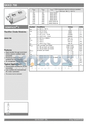 SKKD700/08 datasheet - Rectifier Diode Modules