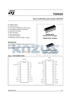 TEA6422 datasheet - BUS-CONTROLLED AUDIO MATRIX