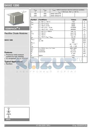 SKKE1200-18H4 datasheet - Rectifier Diode Modules