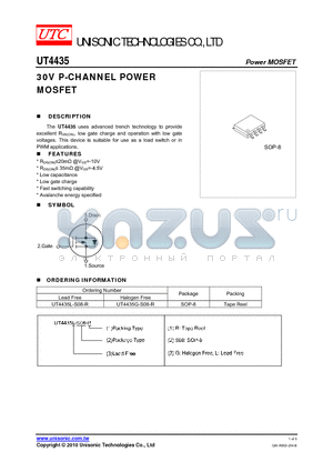 UT4435G-S08-R datasheet - 30V P-CHANNEL POWER MOSFET