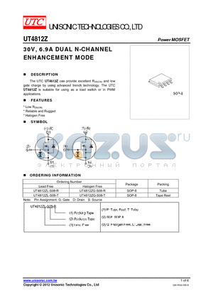 UT4812Z datasheet - 30V, 6.9A DUAL N-CHANNEL ENHANCEMENT MODE