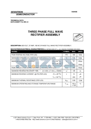 S424GE_09 datasheet - THREE PHASE FULL WAVE RECTIFIER ASSEMBLY