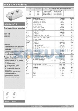SKKH430-20E4 datasheet - Thyristor / Diode Modules