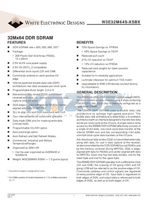 W3E32M64S-200SBM datasheet - 32Mx64 DDR SDRAM