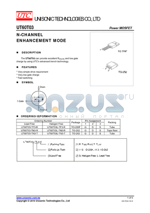 UT60T03L-TN3-R datasheet - N-CHANNEL ENHANCEMENT MODE