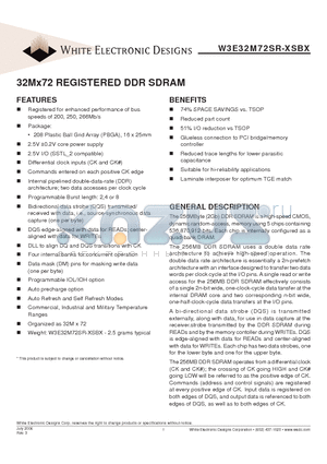 W3E32M72SR-250SBI datasheet - 32Mx72 REGISTERED DDR SDRAM