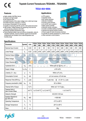 TEGA110A datasheet - Topstek Current Transducers