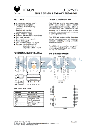 UT62256BSC-35L datasheet - 32K X 8 BIT LOW POWER (6T) CMOS SRAM