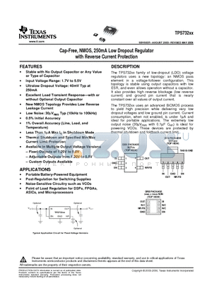 TPS73213DBVRG4 datasheet - Cap-Free, NMOS, 250mA Low Dropout Regulator with Reverse Current Protection