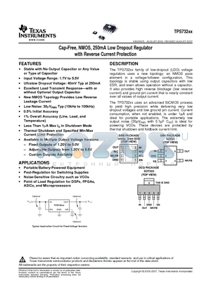 TPS73213DBVT datasheet - Cap-Free, NMOS, 250mA Low Dropout Regulator with Reverse Current Protection