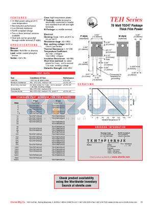 TEH70M2R00JE datasheet - 70 Watt TO247 Package Thick Film Power