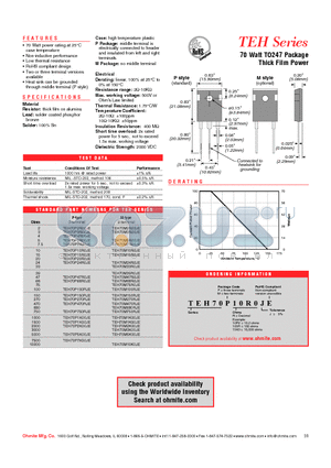 TEH70P470RJE datasheet - 70 Watt TO247 Package Thick Film Power