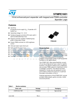 STMPE1601TBR datasheet - 16-bit enhanced port expander with keypad and PWM controller Xpander Logic