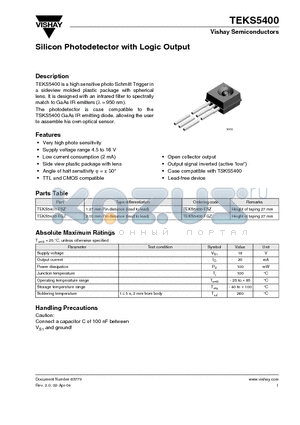 TEKS5400-FGZ datasheet - Silicon Photodetector with Logic Output