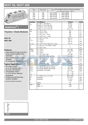 SKKT20B08E datasheet - Thyristor Modules