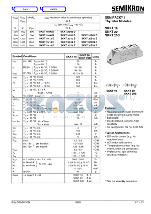 SKKT20B12E datasheet - Thyristor Modules