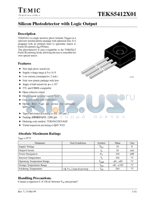 TEKS5412X01 datasheet - Silicon Photodetector with Logic Output