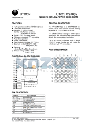 UT62L12916BS-70LL datasheet - 128K X 16 BIT LOW POWER CMOS SRAM