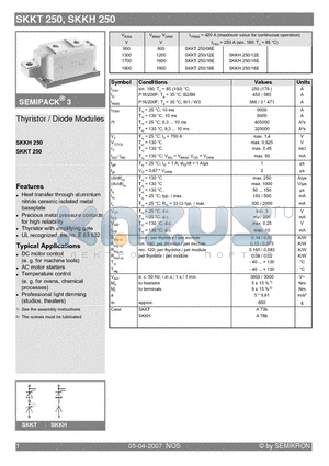 SKKT250/16E datasheet - Thyristor / Diode Modules