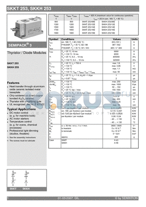 SKKT253/08E datasheet - Thyristor / Diode Modules