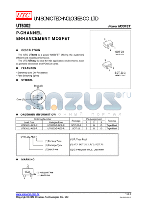 UT6302L-AE3-R datasheet - P-CHANNEL ENHANCEMENT MOSFET