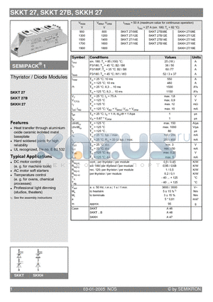 SKKT27B12E datasheet - Thyristor / Diode Modules