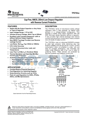 TPS73250DBVRG4 datasheet - Cap-Free, NMOS, 250mA Low Dropout Regulator with Reverse Current Protection
