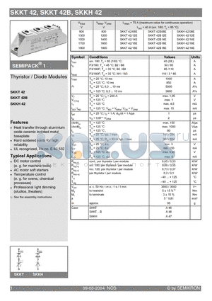 SKKT42B12E datasheet - Thyristor / Diode Modules