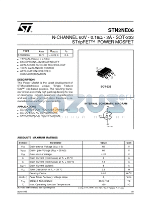 STN2NE06 datasheet - N-CHANNEL 60V - 0.18ohm - 2A - SOT-223 STripFET POWER MOSFET