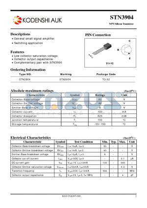 STN3904 datasheet - NPN Silicon Transistor