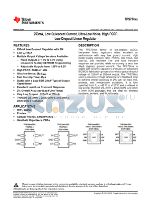 TPS73418DRBT datasheet - 250mA, Low Quiescent Current, Ultra-Low Noise, High PSRR Low-Dropout Linear Regulator