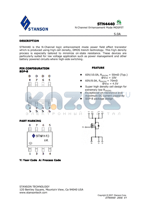 STN4440 datasheet - STN4440 is the N-Channel logic enhancement mode power field effect transistor which is produced using high cell density, DMOS trench technology.